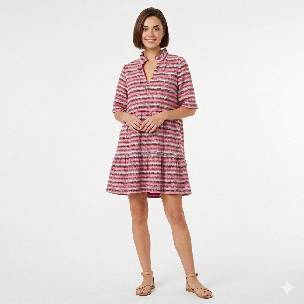 Tuckernuck Chevron Crawford Mini Dress XXL Flutter Sleeves Tiered Preppy Summer